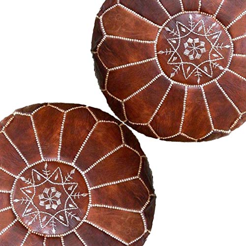 SET OF 2 MOROCCAN POUF LUXURY HANDMADE GENUINE LEATHER DARK BROWN