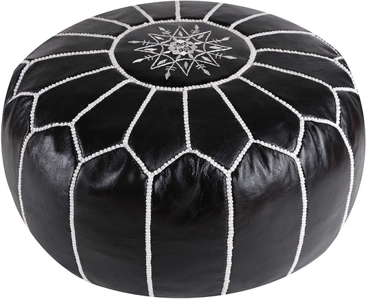 MOROCCAN POUF LUXURY HANDMADE GENUINE LEATHER BLACK