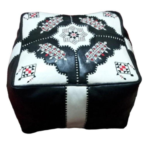 MOROCCAN SQUARE POUF LUXURY HANDMADE GENUINE LEATHER ARTISAN W/B