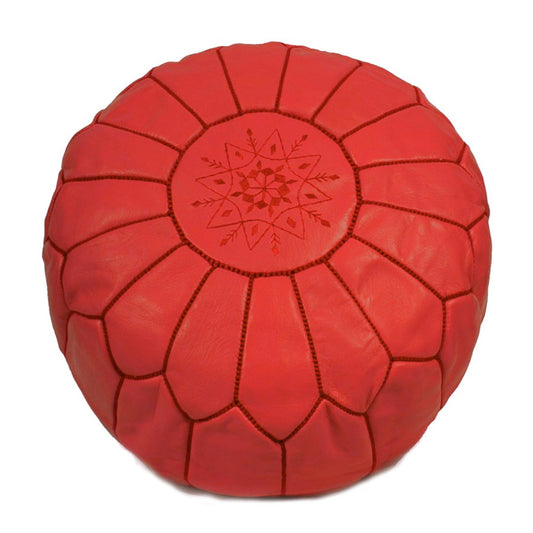 MOROCCAN POUF LUXURY HANDMADE GENUINE LEATHER RED