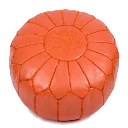 MOROCCAN POUF LUXURY HANDMADE GENUINE LEATHER ORANGE