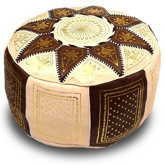 MOROCCAN FES POUF LUXURY HANDMADE GENUINE LEATHER BROWN