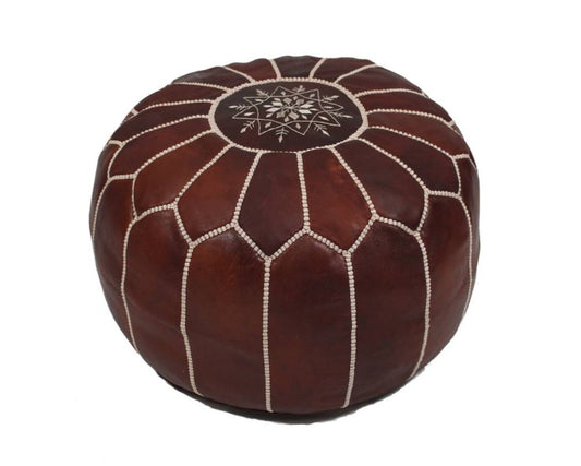 MOROCCAN POUF LUXURY HANDMADE GENUINE LEATHER DARK BROWN