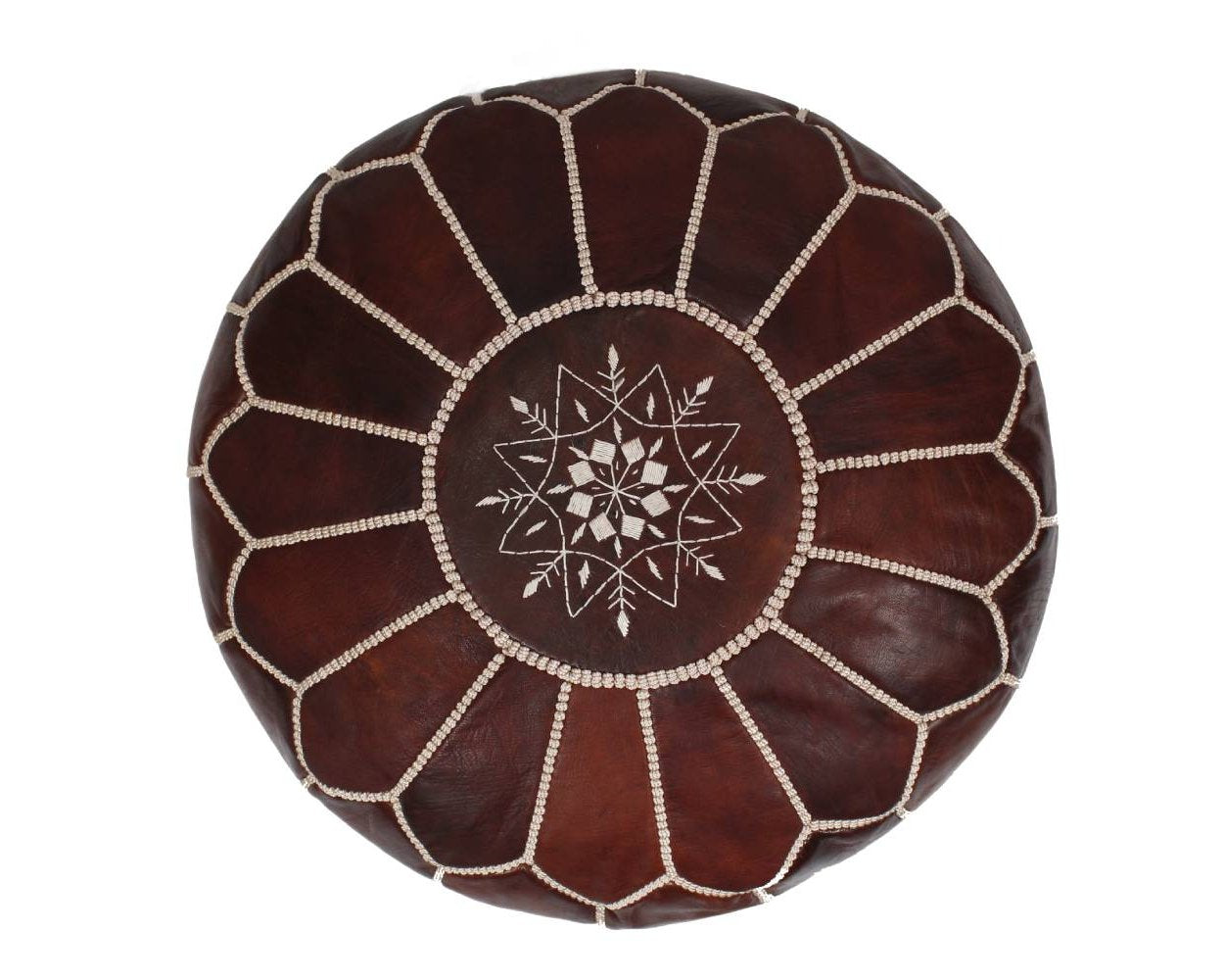 MOROCCAN POUF LUXURY HANDMADE GENUINE LEATHER DARK BROWN