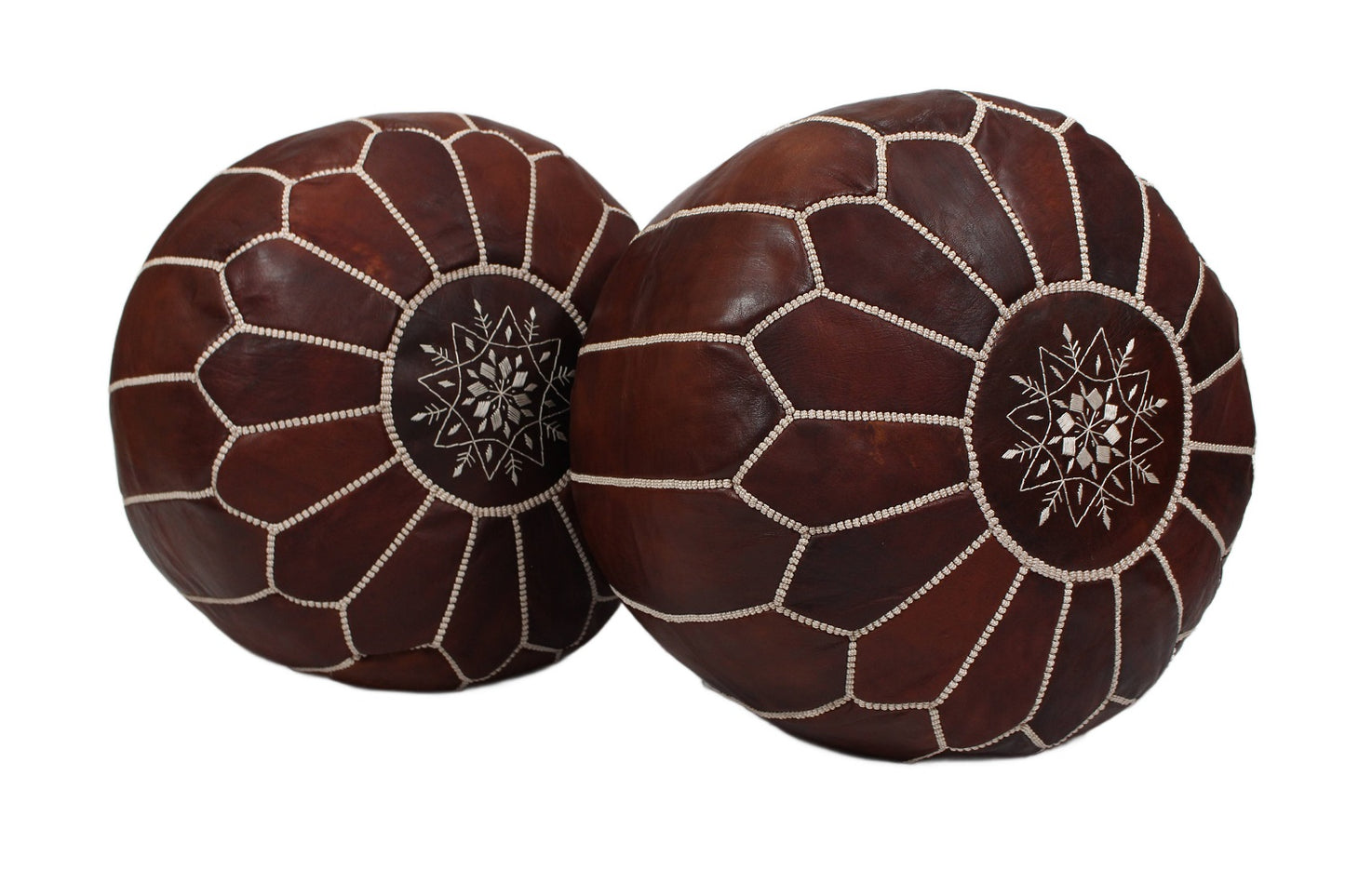 SET OF 2 MOROCCAN POUF LUXURY HANDMADE GENUINE LEATHER DARK BROWN
