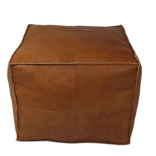 MOROCCAN SQUARE POUF LUXURY HANDMADE GENUINE LEATHER DARK TAN