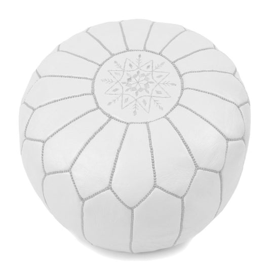 MOROCCAN POUF LUXURY HANDMADE GENUINE LEATHER WHITE